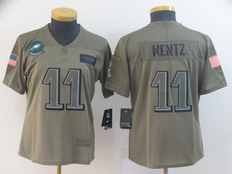 Women's Philadelphia Eagles #11 Carson Wentz 2019 Camo Salute To Service Limited Stitched NFL Jersey(Run Small)